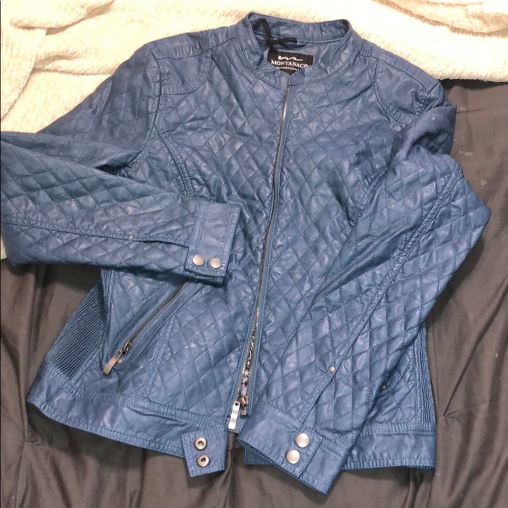 BARELY WORN blue leather jacket